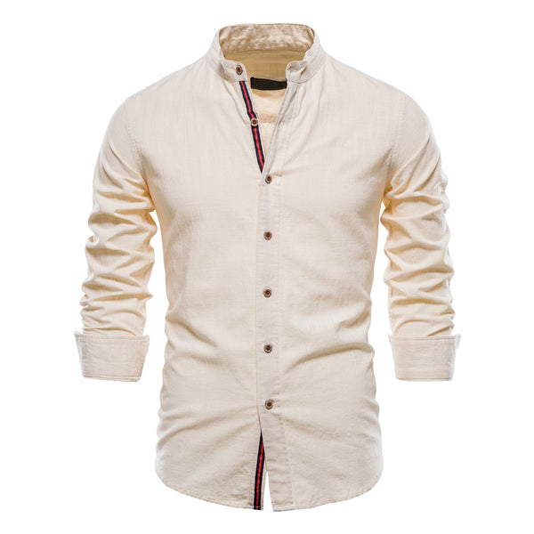 Banded Collar Button-Up Shirt