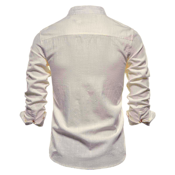 Banded Collar Button-Up Shirt