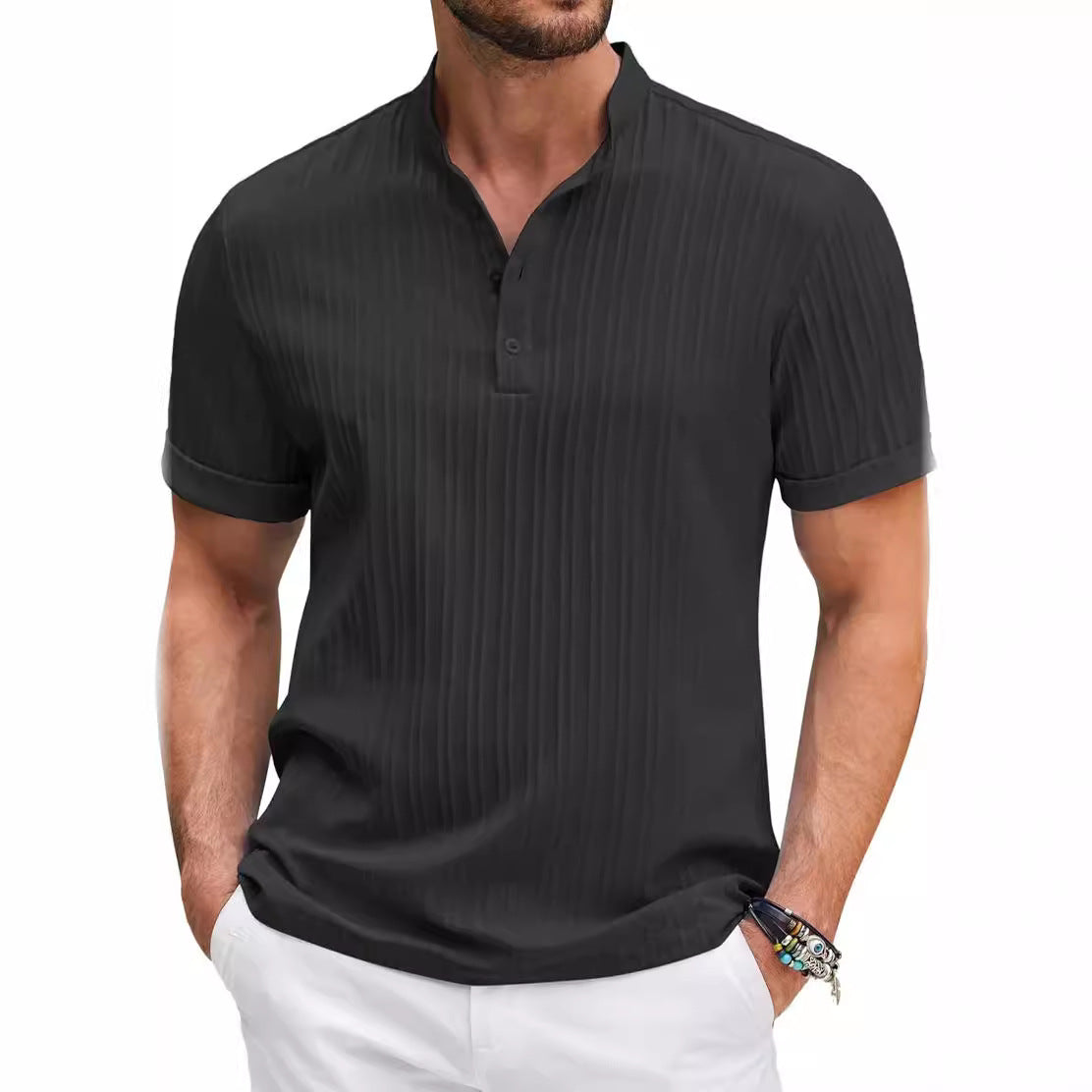 Striped Ribbed Short-Sleeve Polo