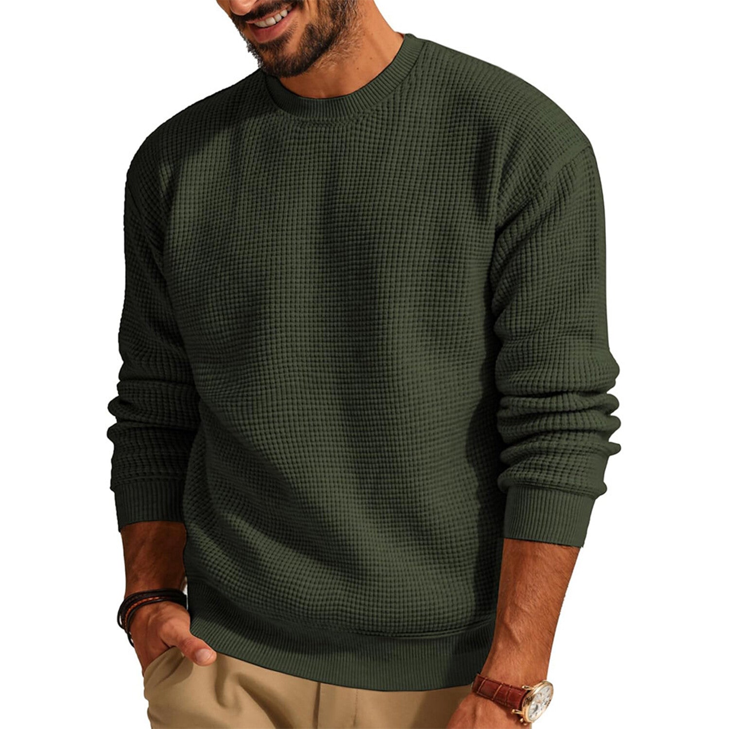 Crewneck Waffle Pullover