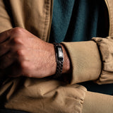 Duxot Accelero Stainless Steel + Leather + Gunmetal Meteorite Bracelet // 7.6"