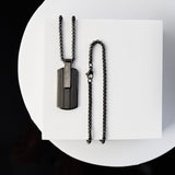 Duxot Atlantica IP Black-Plated Stainless Steel + Ebony Wood + Meteorite Dog Tag Necklace // 25.6"