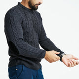 Crewneck Cable Knit Wool Sweater