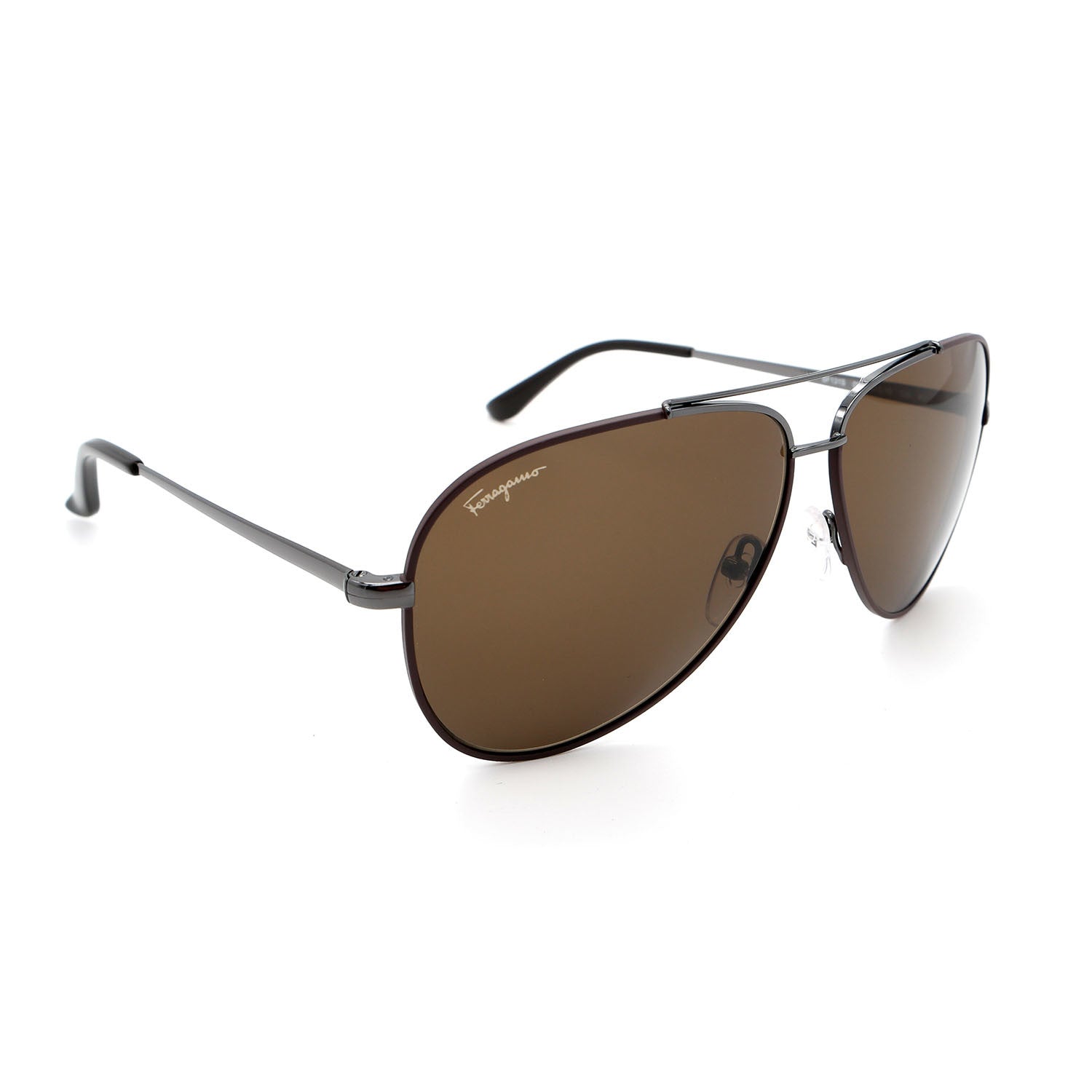 Men's // Ferragamo SF131S 067 Aviator Sunglasses // Dark Gunmetal Brown + Brown