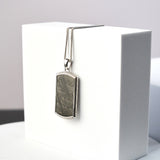 Duxot Vezeto Sterling Silver + Cubic Zirconia + Black Meteorite Dog Tag Necklace // 25.6"