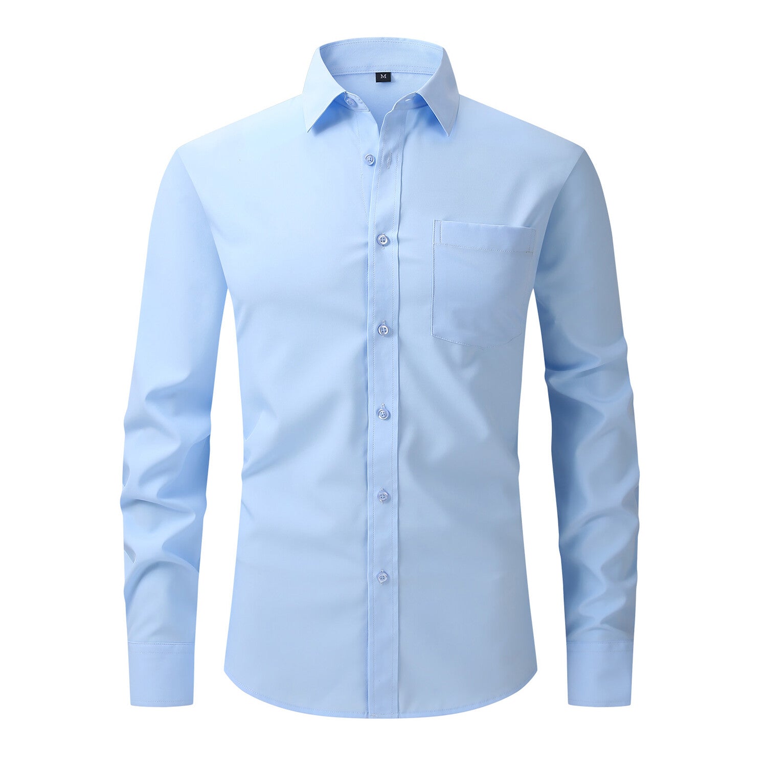 Solid Front Pocket Long-Sleeve Button-Up Shirt