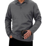 Square Cable-Knit Textured Long-Sleeve Polo