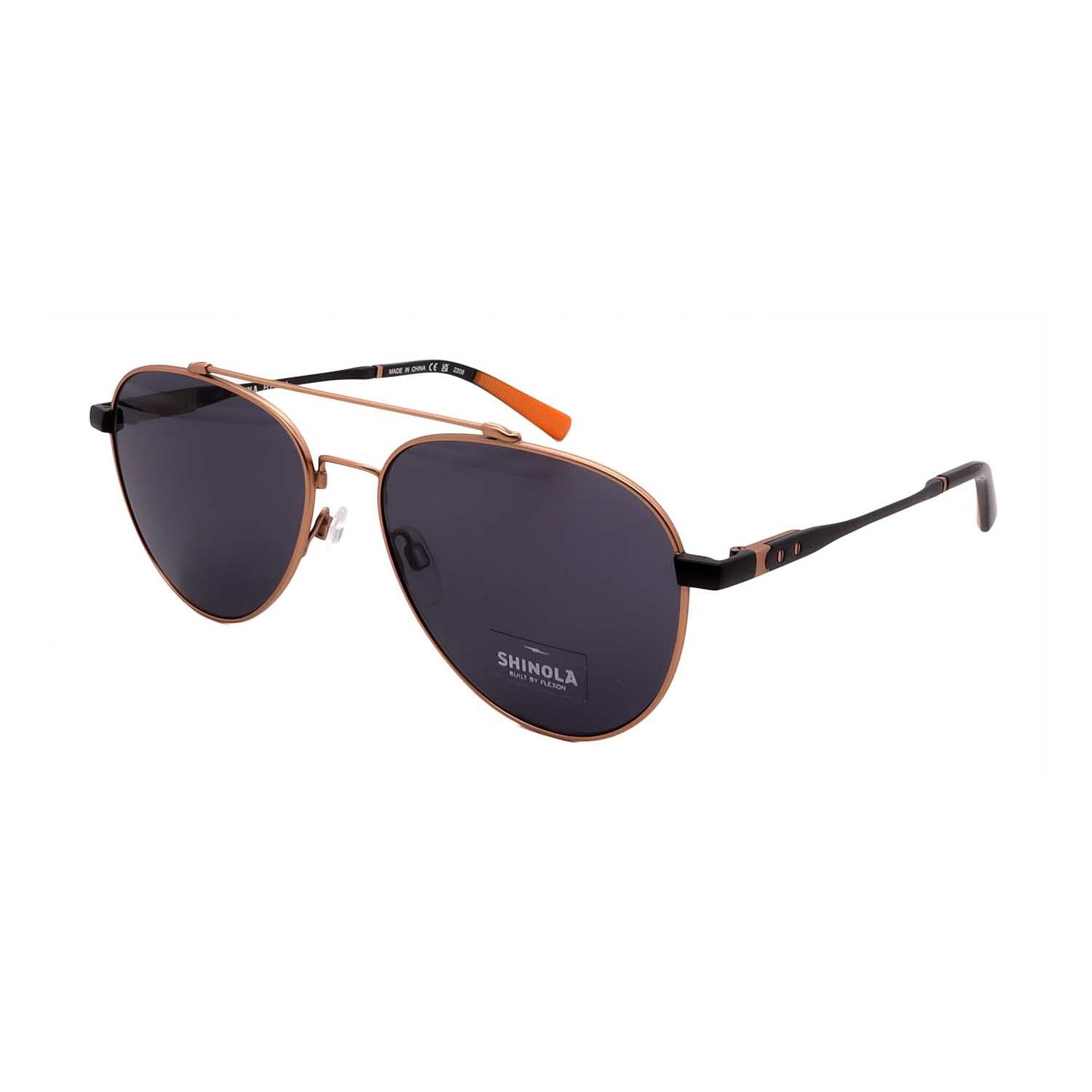 Shinola // Men's // SH2101S 784 Pilot Sunglasses // Copper Matte Black + Grey Lenses