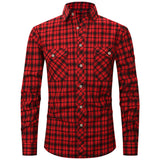 Glen Check Print w/ 2-Front Pockets Long-Sleeve Button-Up