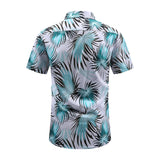 Palm Print White Short-Sleeve Button-Up Shirt