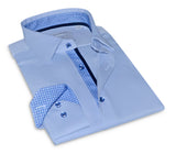 Levy// Cotton Knit-Stretch Button-Up Shirt With Contrast Details // Blue // Tailored Fit (Fitted)
