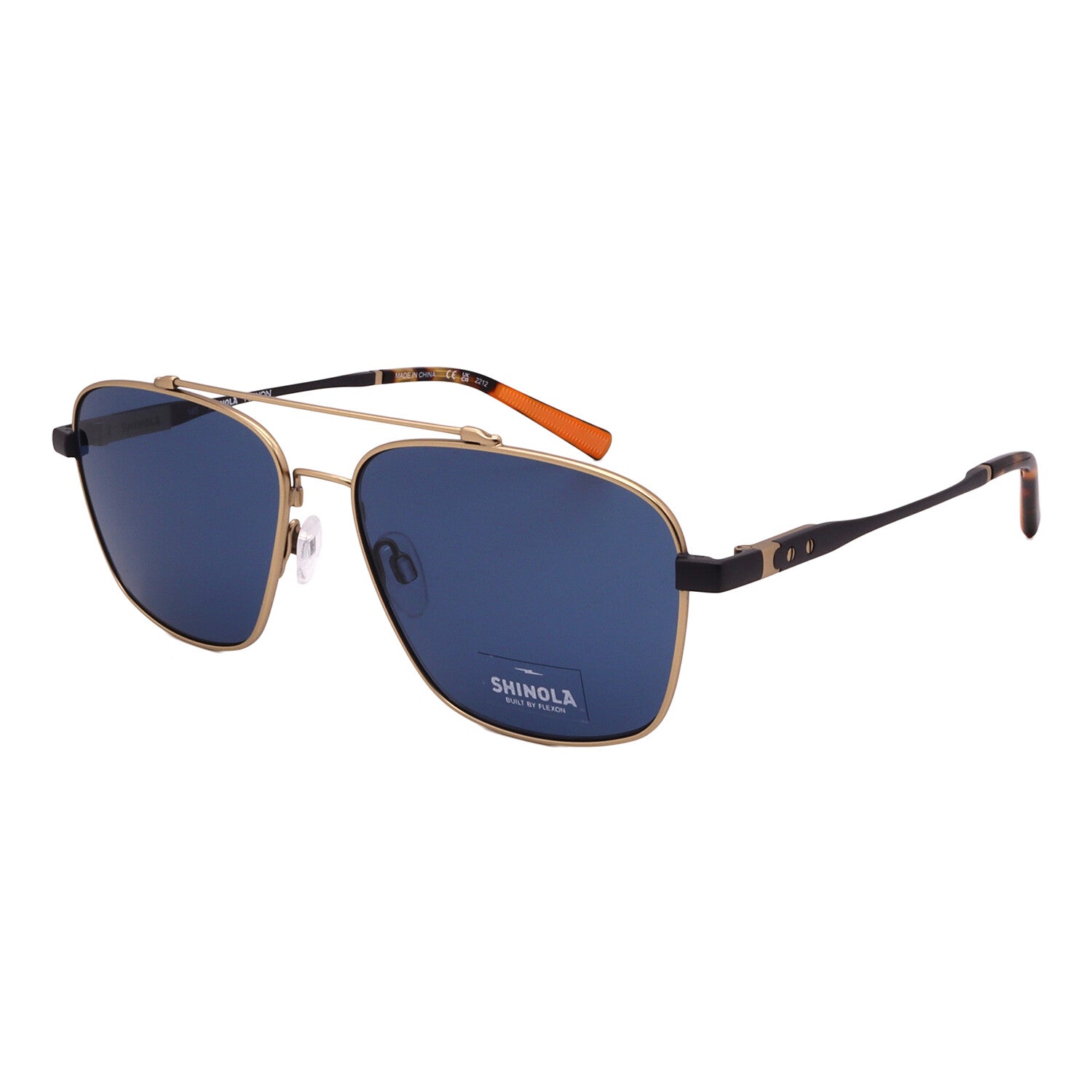 Shinola // Men's // SH2100S 718 Pilot Sunglasses // Gold Matte Black + Blue Lenses
