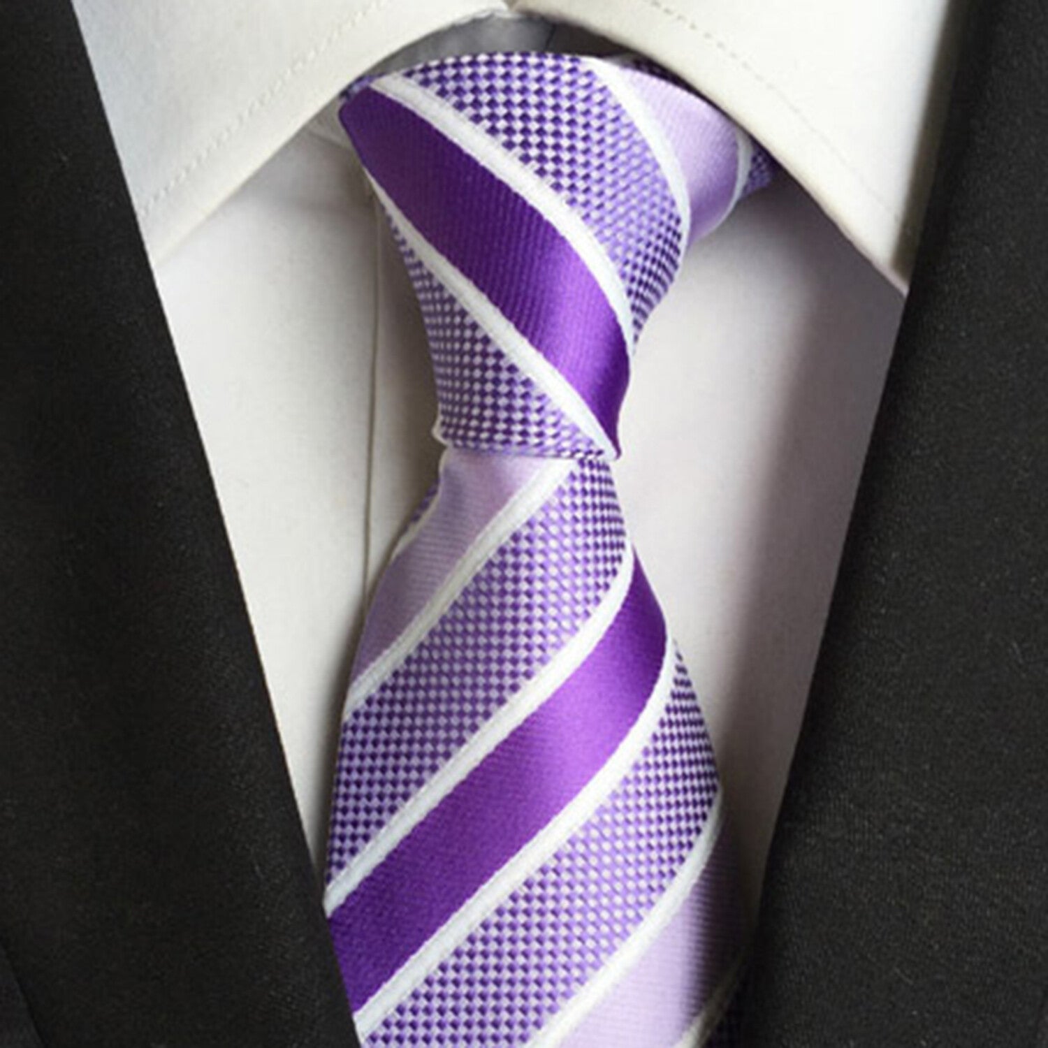 Formal Men's Necktie // Purple & White Striped