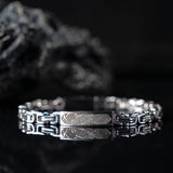 Duxot Accelero Stainless Steel + Sandy Silver Meteorite Bracelet // 9.1"