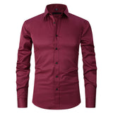 Satin Finish Long-Sleeve w/ Black Buttons Button-Up