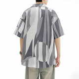 Geometric Pattern Short-Sleeve Overzised Button-Up