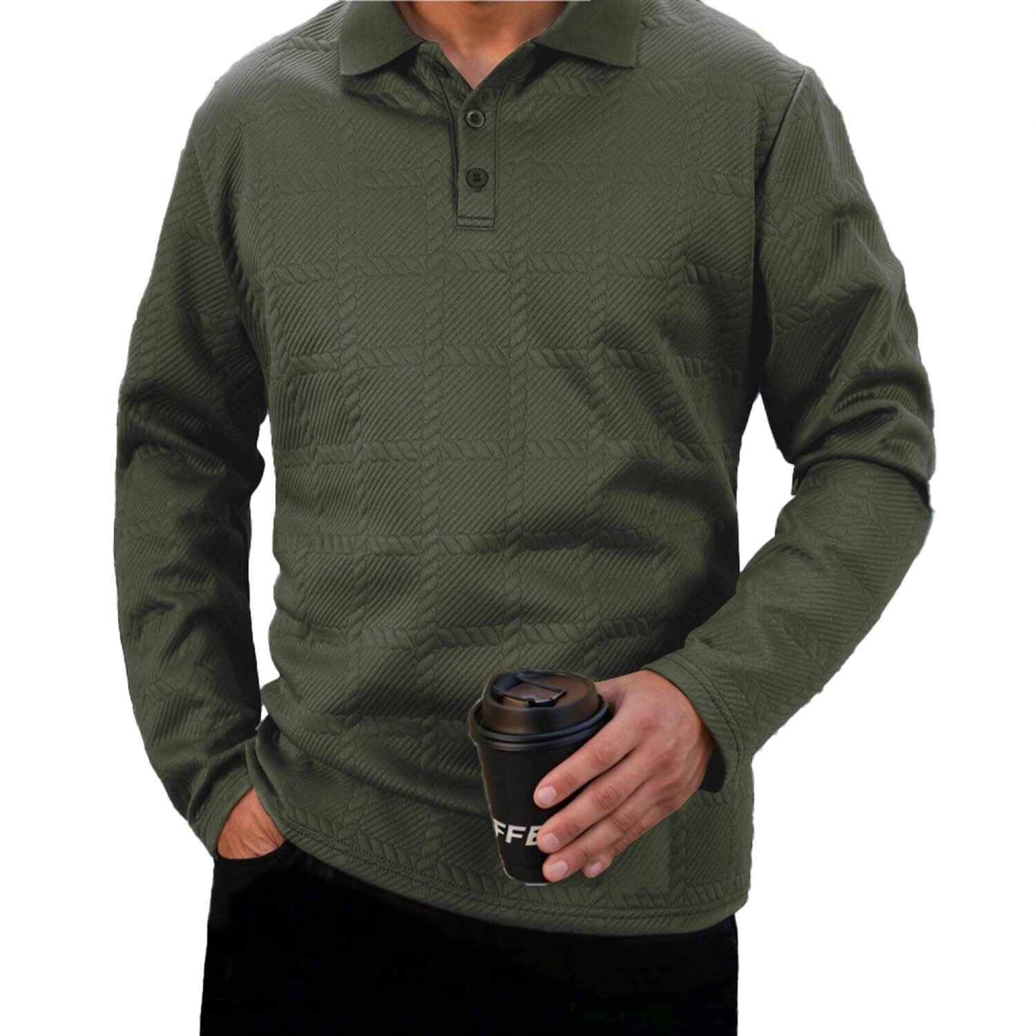 Square Cable-Knit Textured Long-Sleeve Polo