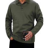 Square Cable-Knit Textured Long-Sleeve Polo