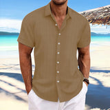 Striped-Knit Short-Sleeve Button-Down