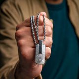 Duxot Atlantica Stainless Steel + Meteorite Dog Tag Necklace // 25.6"