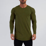 Crewneck Long-Sleeve Curved Hem T-Shirt