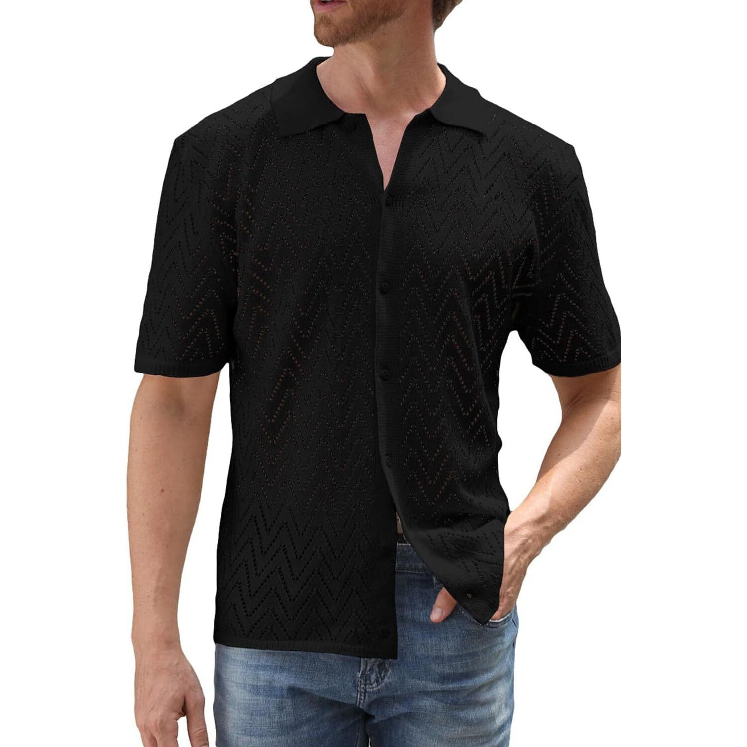 Solid Knit Button-Down Shirt