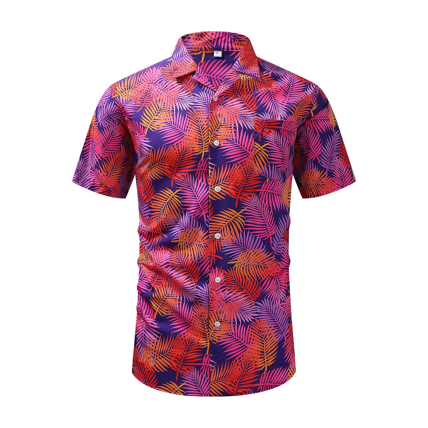 Leaf Print Short-Sleeve Button-Up Shirt
