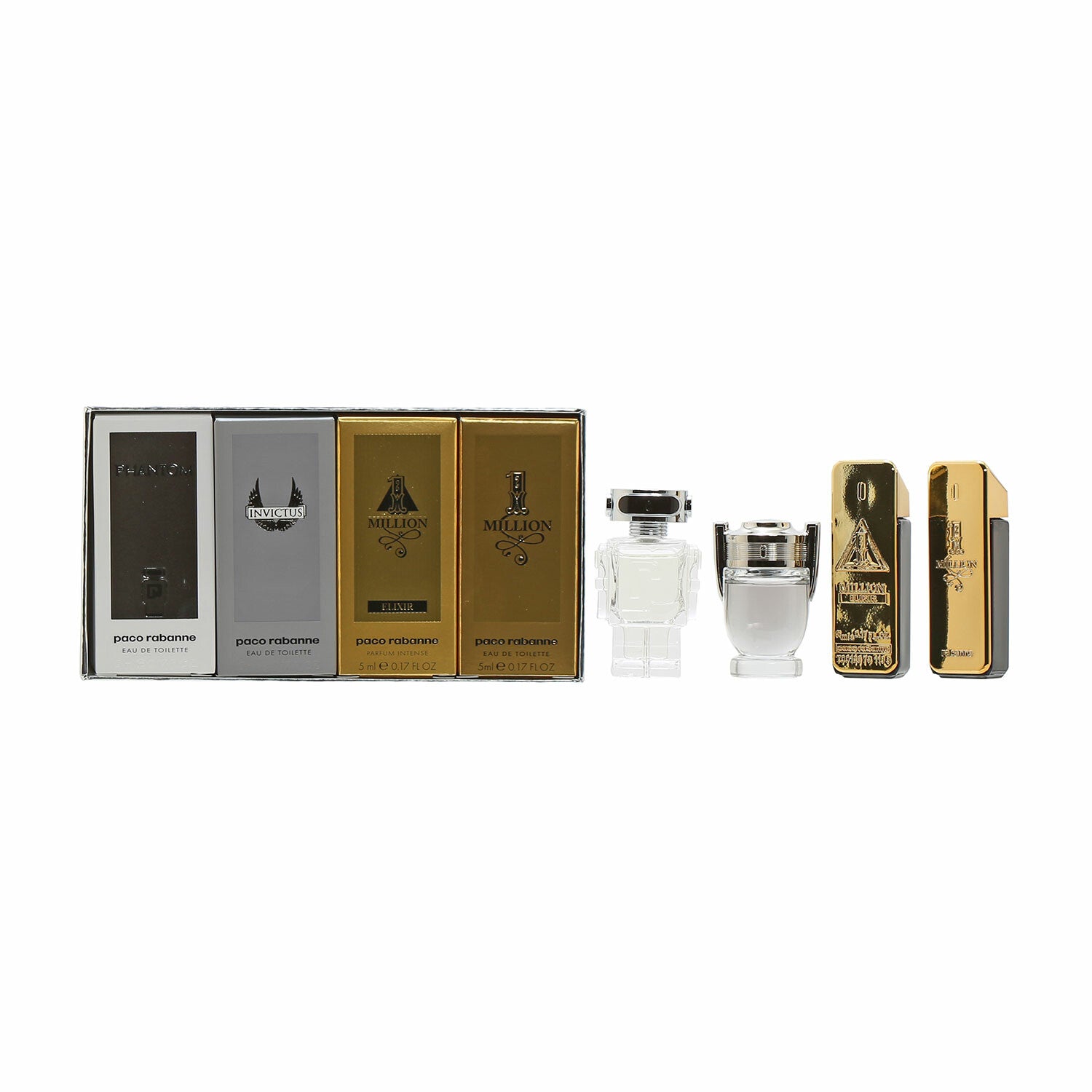 Men's Fragrance // Paco Rabanne // Mens Mini Set - One Million Elixir Parfum Intense, One Million, Invictus, Phantom // Set