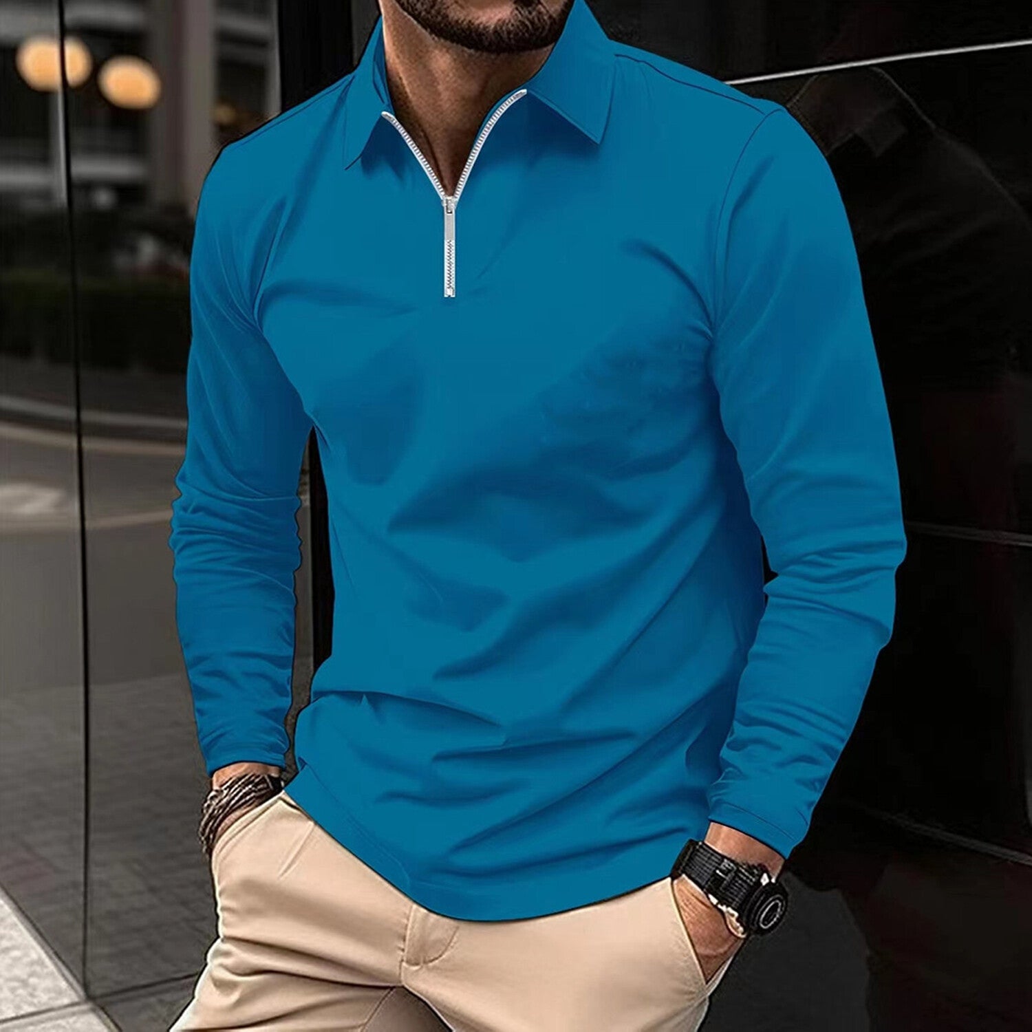 Long-Sleeve Quarter-Zip Polo Shirt