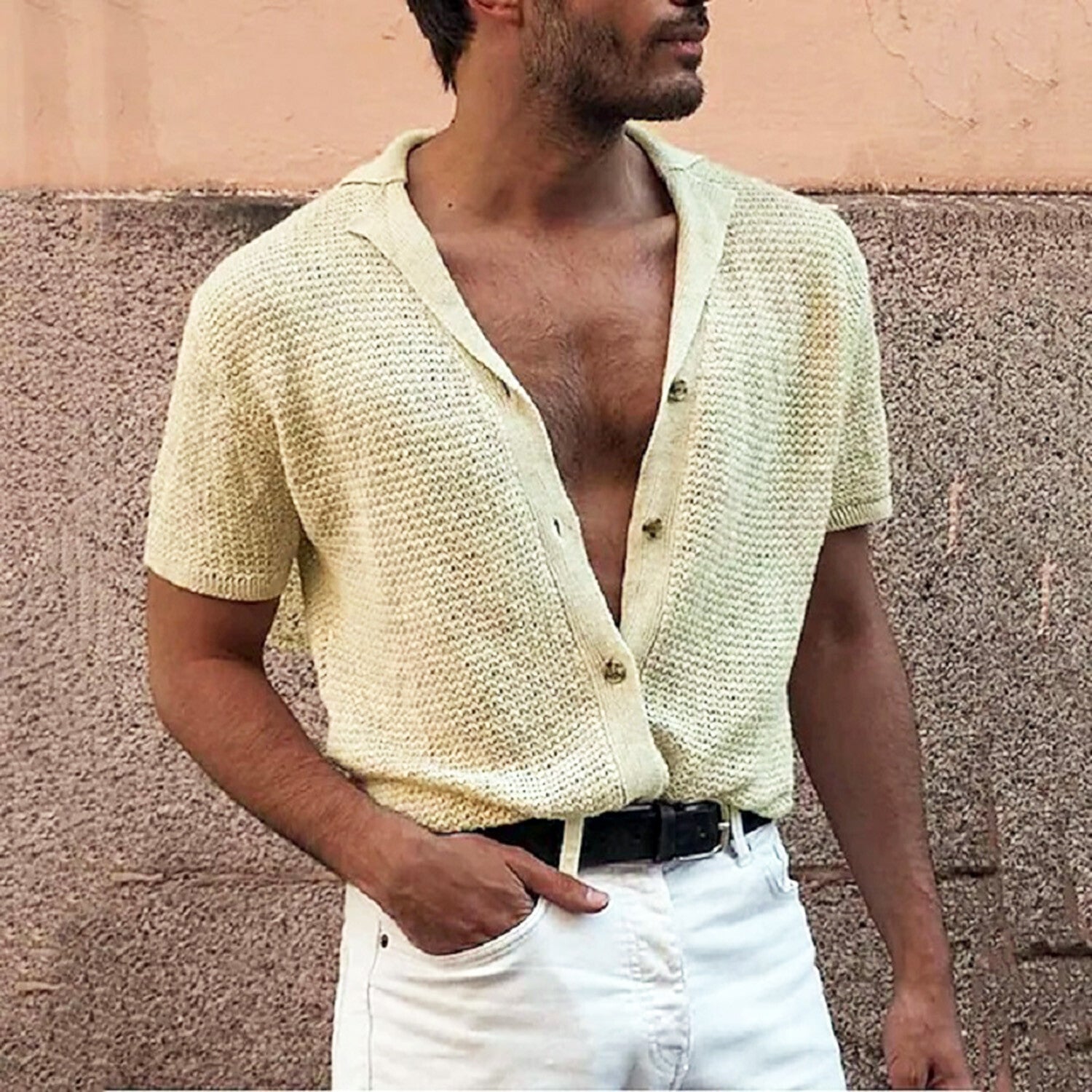 Knit Camp Collar Button-Up Shirt