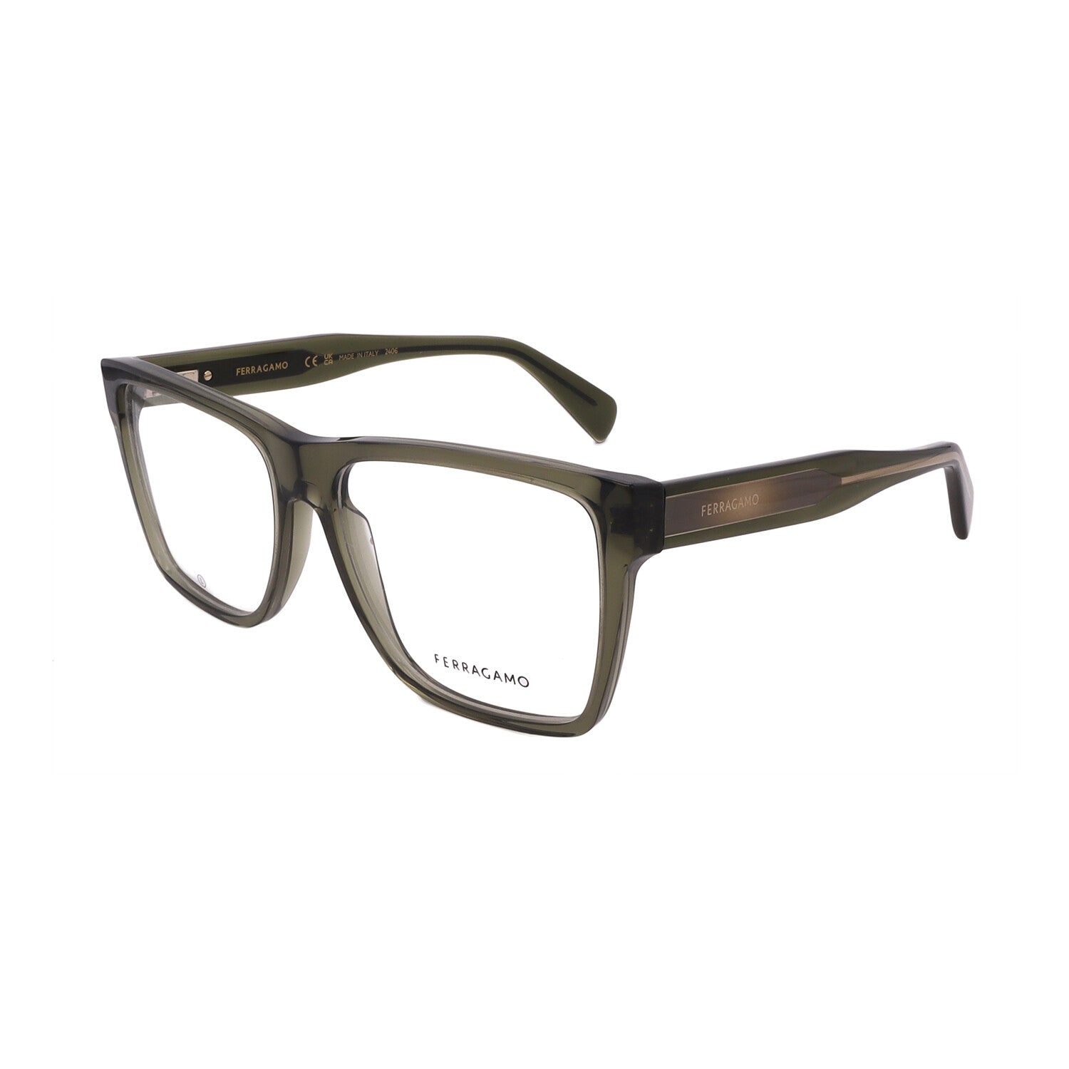 Salvatore Ferragamo // Men's // SF2953N 320 Square Optical Glasses // Translucent green + Clear Demo Lenses