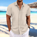 Striped-Knit Short-Sleeve Button-Down