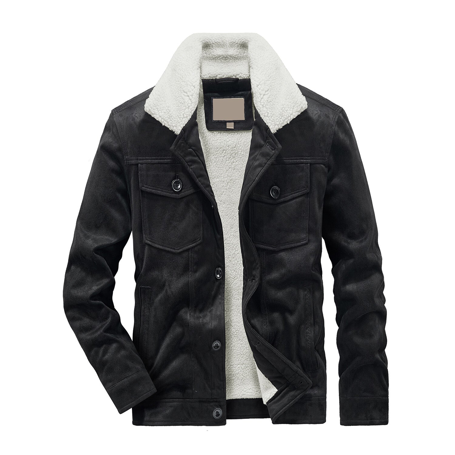 Faux Leather Trucker Fleece-Lined Jacket