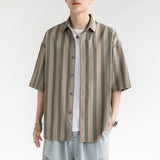 Striped Short-Sleeve Oversized Button-Up Shirt