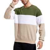 Crewneck Blocked Waffled Pullover