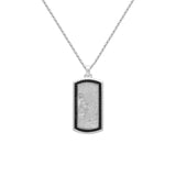Duxot Vezeto Sterling Silver + Black Spinel + Silver Meteorite Dog Tag Necklace // 25.6"