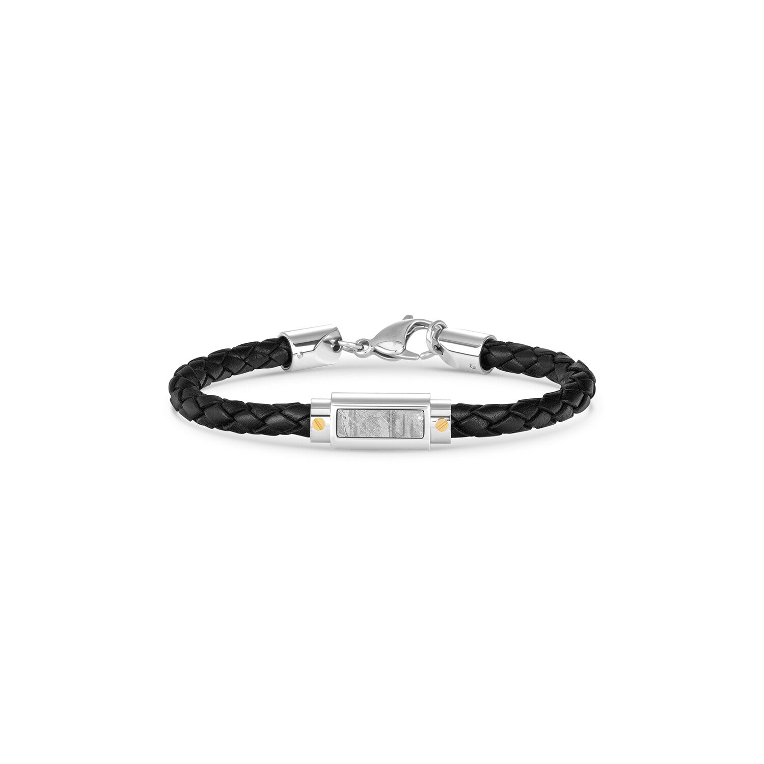 Duxot Vezeto Stainless Steel + Leather + Black Meteorite Bracelet // 8.7"