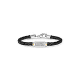 Duxot Vezeto Stainless Steel + Leather + Black Meteorite Bracelet // 8.7"