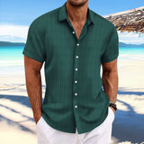Striped-Knit Short-Sleeve Button-Down
