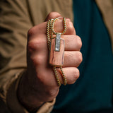 Duxot Atlantica IP Gold-Plated Stainless Steel + Meteorite + Bubinga Wood Dog Tag Necklace // 25.6"