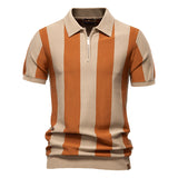 Vertical Striped Short-Sleeve Polo