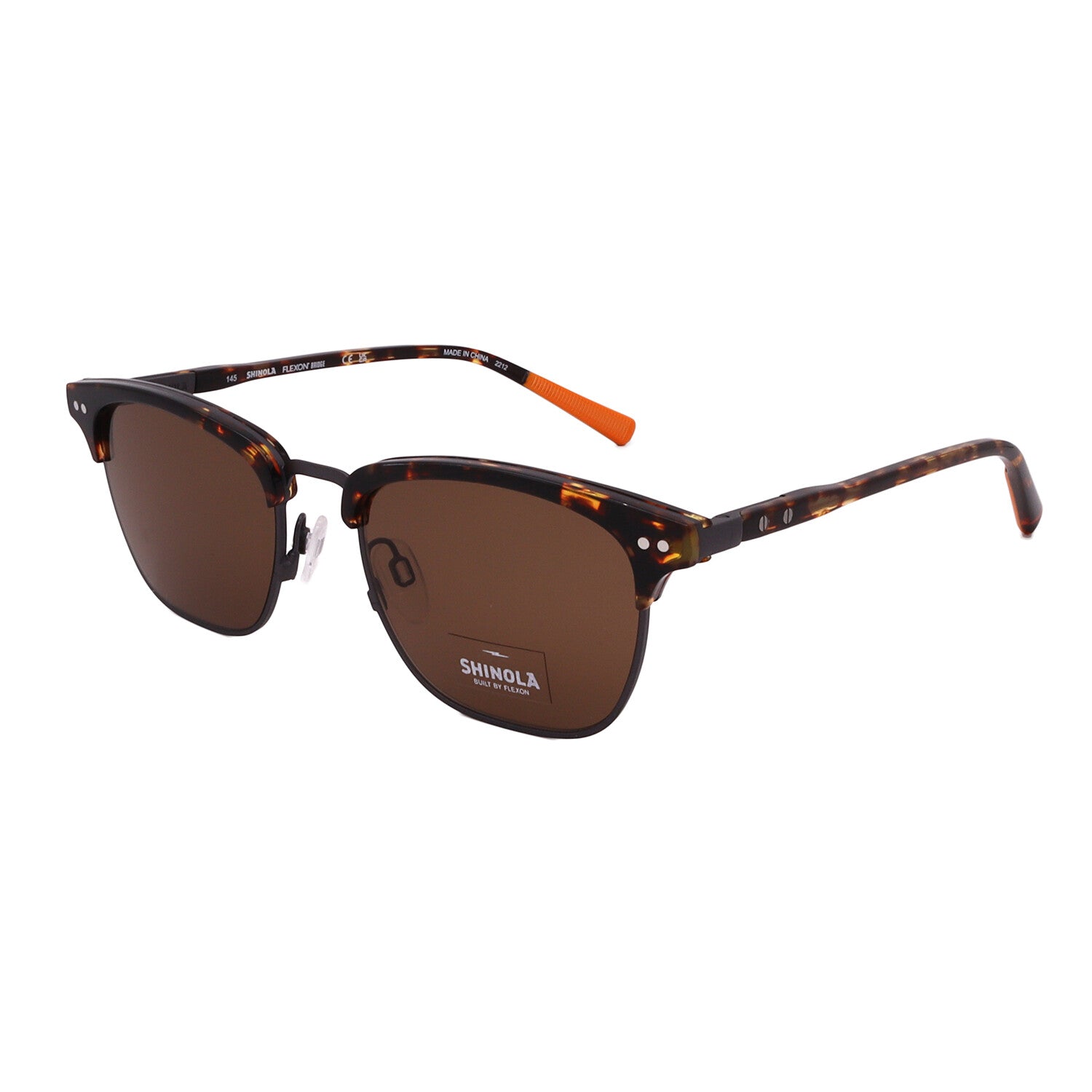 Shinola // Men's Square SH2300S 242 Sunglasses // Satin Gunmetal Havana + Brown Lenses