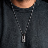 Duxot Atlantica Stainless Steel + Meteorite Dog Tag Necklace // 25.6"