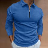 Long-Sleeve Waffled Quarter-Zip Polo