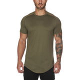 Crewneck Short-Sleeve Saddle Curved Hem T-Shirt
