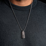 Duxot Accelero Stainless Steel + Ebony Wood + Meteorite Dog Tag Necklace // 25.6"