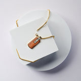 Duxot Atlantica IP Gold-Plated Stainless Steel + Meteorite + Bubinga Wood Dog Tag Necklace // 25.6"