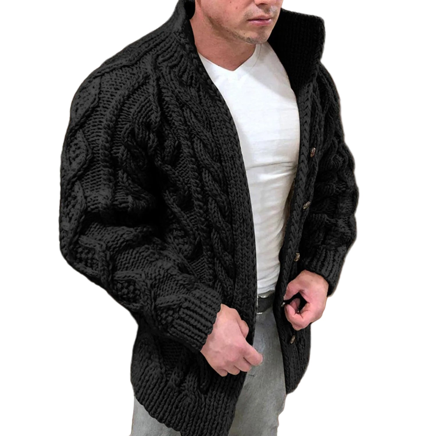 Shawl Collar Cable-Knit Cardigan