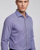 Blue Long Sleeve Shirt with contract trimming// Dual cuffs// contemporary fit- Final Sale